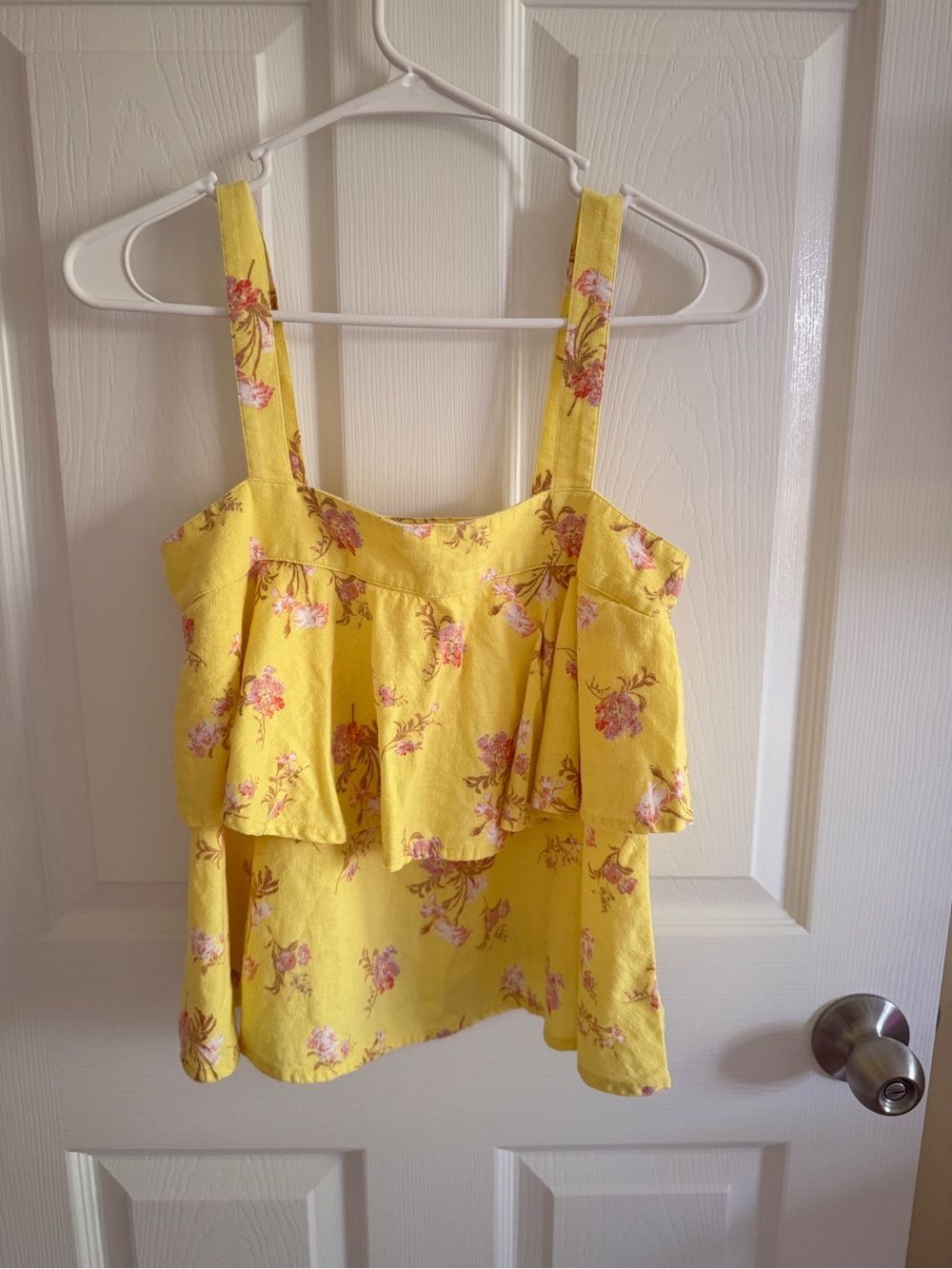 Nordstrom BP Abound Yellow Floral Ruffle Linen Sleeveless Top